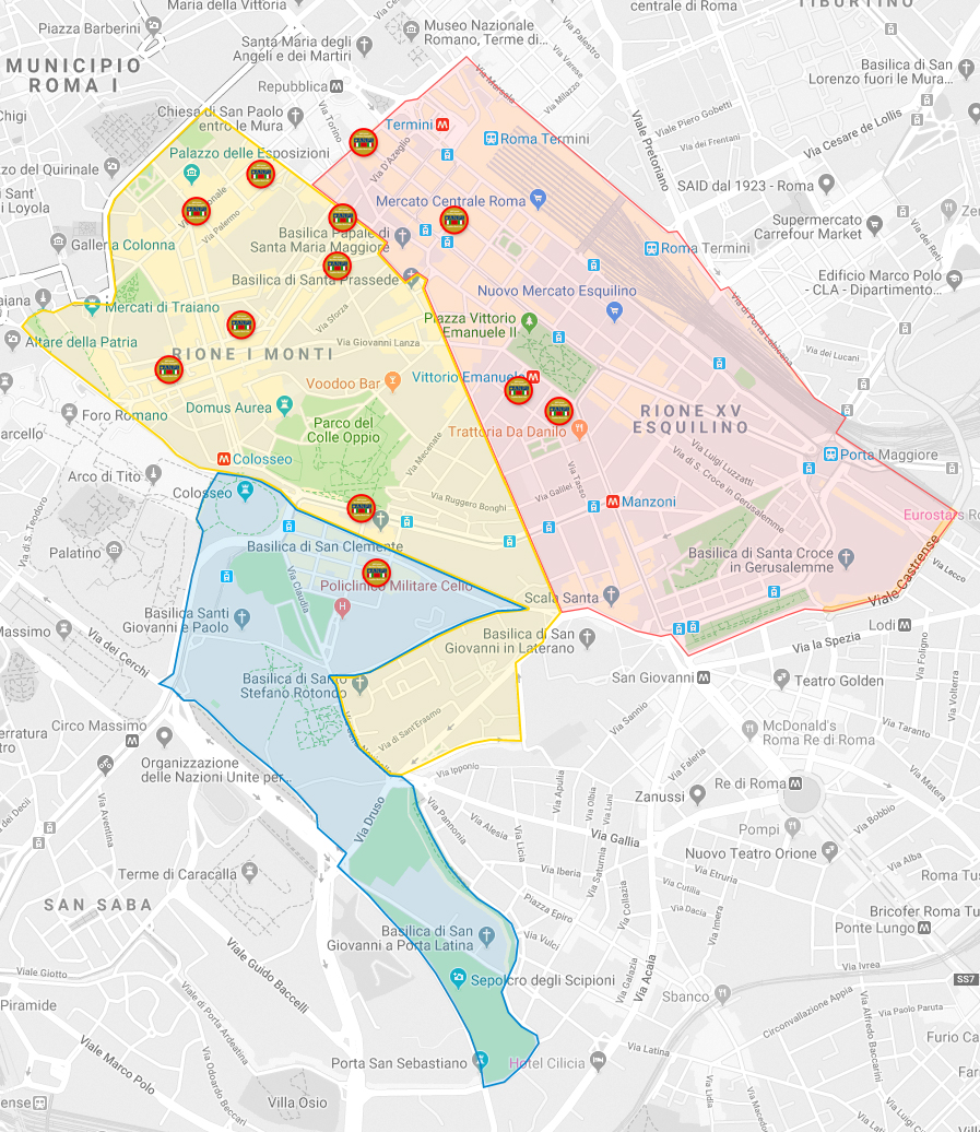 Mappa punti storici Esquilino Monti celio